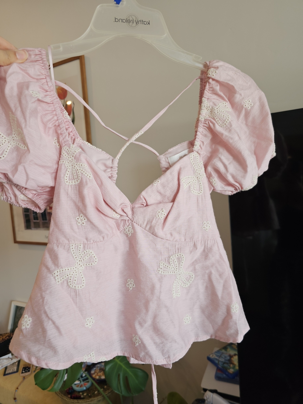 Pink Puff-Sleeve Peplum Top